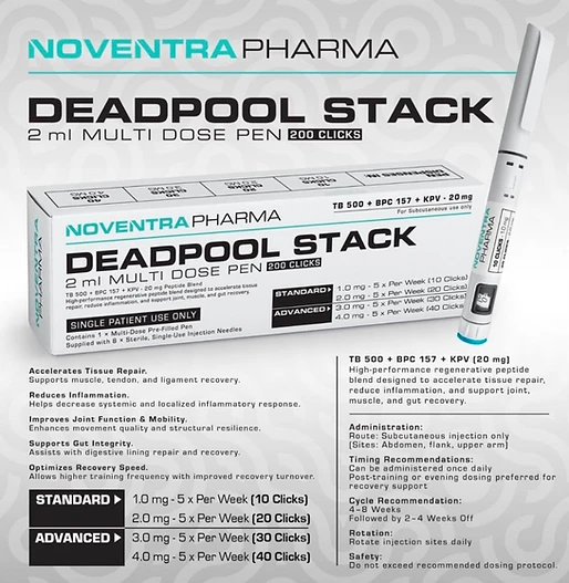 Noventra Pharma Deadpool Stack 20mg Pen Stack Pen packaging