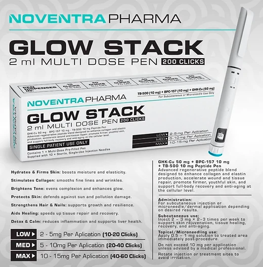 Noventra Pharma Glow Stack 70mg Pen Stack Pen packaging