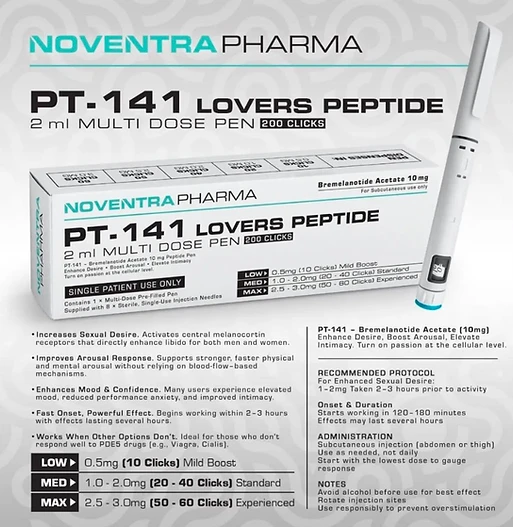 Noventra Pharma PT-141 Lovers Peptide 10mg Pen Pre-Filled Pen packaging