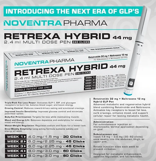 Noventra Pharma Retrexa Hybrid 44mg Pen Stack Pen packaging