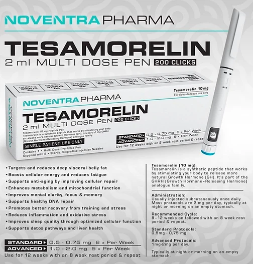 Noventra Pharma Tesamorelin 10mg Pen Pre-Filled Pen packaging