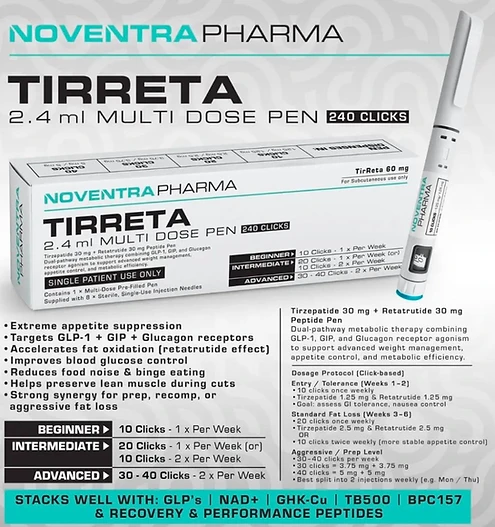Noventra Pharma Tirreta 60mg Pen (Tirz+Reta) Stack Pen packaging